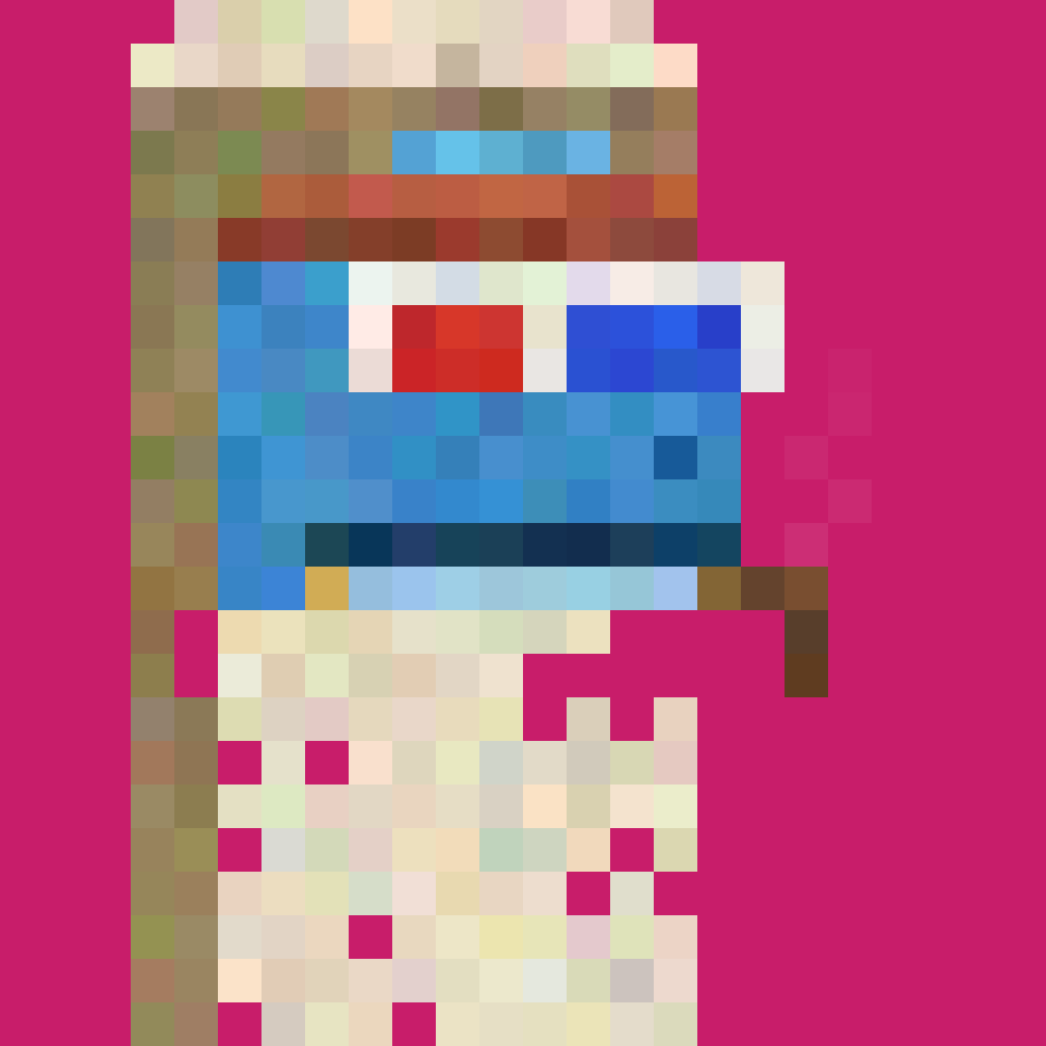 Alien Pepenaut: vivid blue frog bust on a bubblegum field