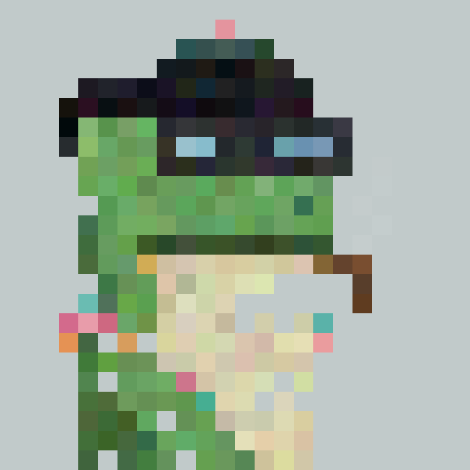 Coral Corsair Pepenaut: frog bust colonised by coral under the Corsair crown, on an off-white field