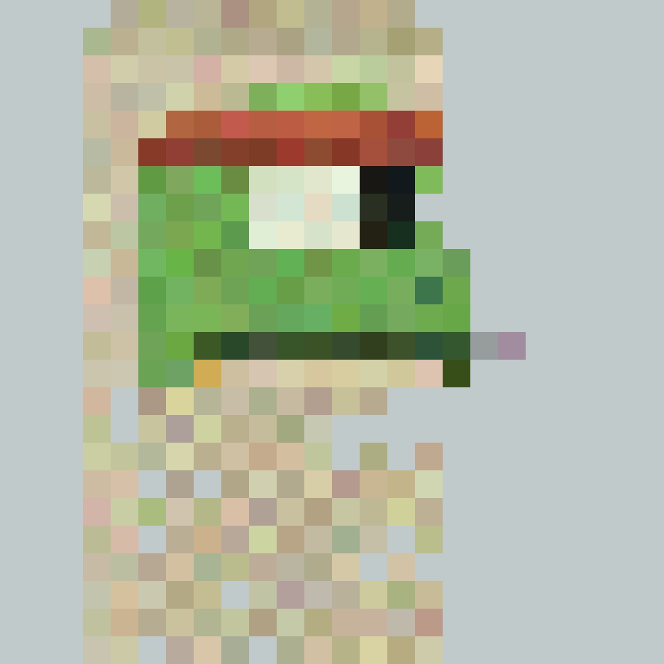 Servant Hood Pepenaut: pale cloaked frog bust on an off-white field