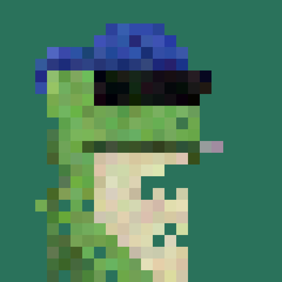 Classic Pepenaut in a bandana: green frog bust on a muse-green field